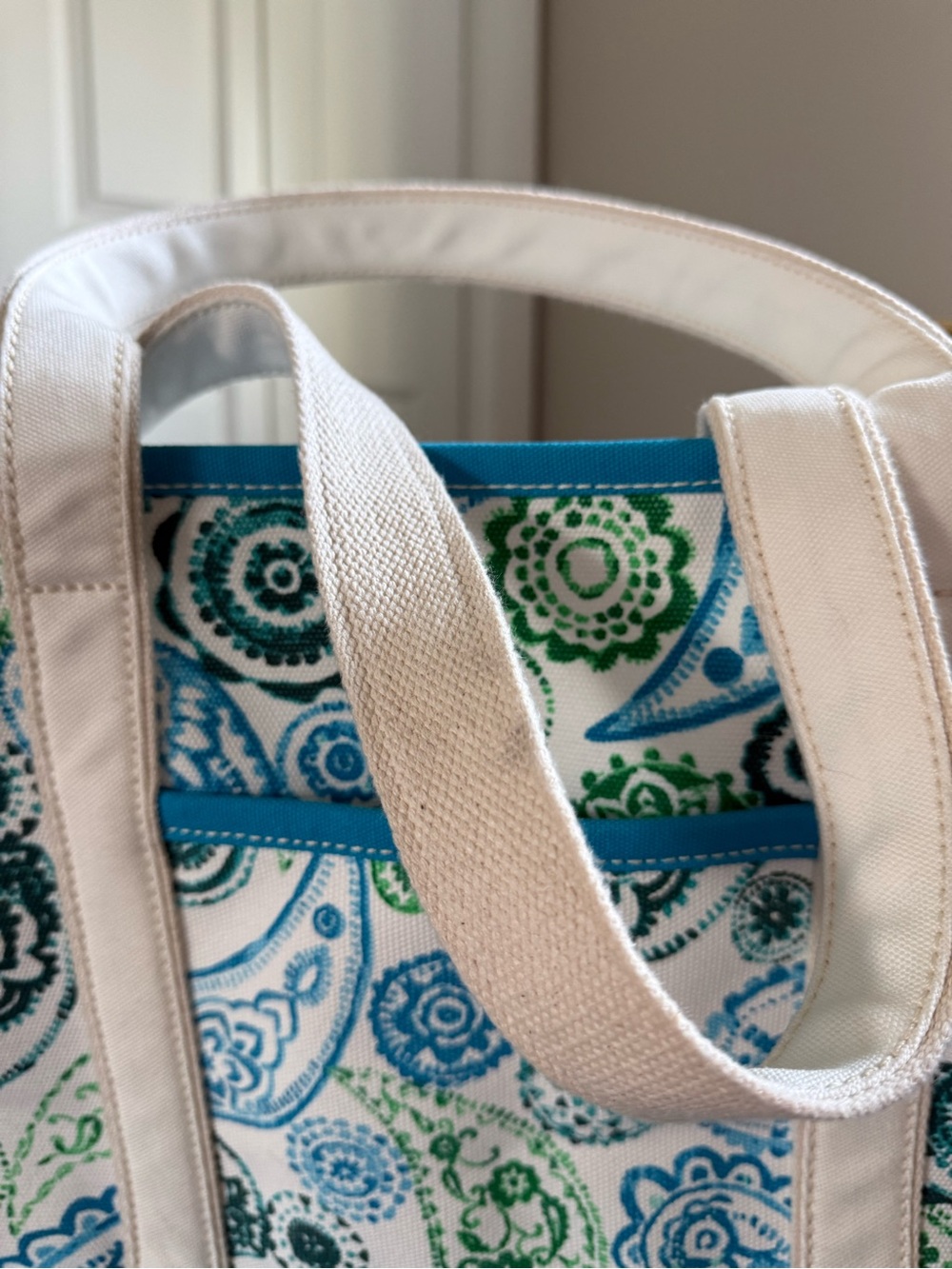 Lands' End Teal, Blue & Green Paisley Canvas Tote - Picture 2 of 7